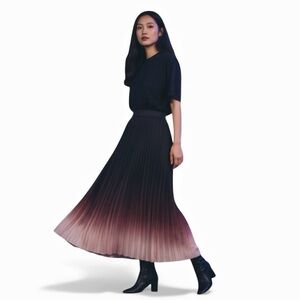 Micro Pleated Ombre Black to Pink Midi Skirt Women’s Large
